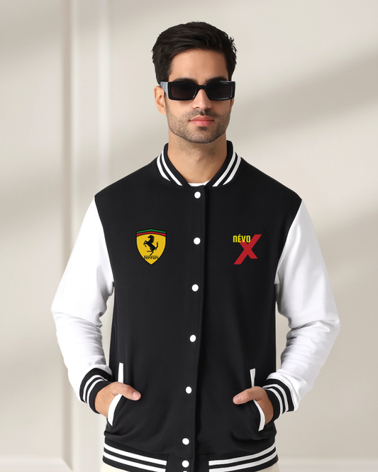 Premium Black & White Varsity Jacket – Ferrari Inspired Edition | Névo X